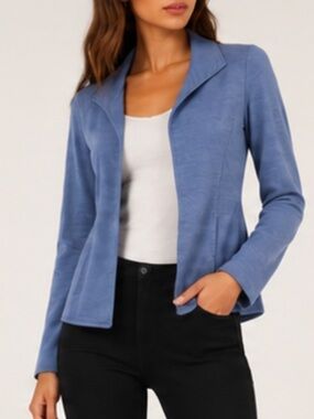 Eileen Fisher Cotton Blue Button Down Blazer Size XS